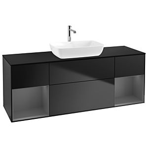 Villeroy und Boch Finion Waschtischunterschrank G862GKPD 160cm, Abdeckplatte black matt, Emotion, Regale Anthracite matt lacquer, Black matt lacquer