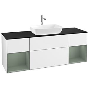 Villeroy und Boch Finion Waschtischunterschrank G862GMGF 160cm, Abdeckplatte black matt, Emotion, Regale Olive matt lacquer, Glossy white lacquer