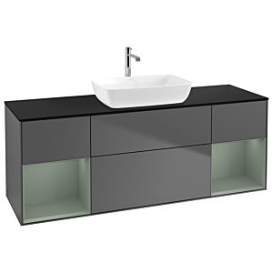 Villeroy et Boch Finion Villeroy et Boch G862GMGK 160cm, plaque de recouvrement noir mat, Emotion, étagères laqué olive mat, anthracite mat