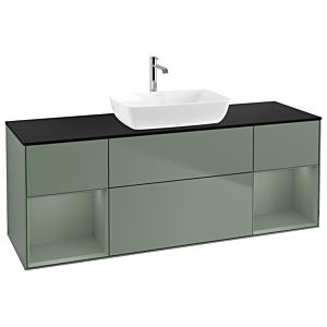 Villeroy et Boch Finion Villeroy et Boch G862GMGM 160cm, plaque de recouvrement noir mat, Emotion, étagères laqué olive mat, Olive Matt Lacquer