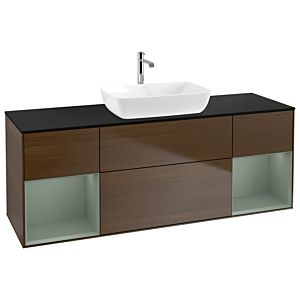 Villeroy und Boch Finion Waschtischunterschrank G862GMGN 160cm, Abdeckplatte black matt, Emotion, Regale Olive matt lacquer, Walnut veneer