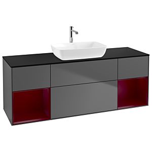 Villeroy und Boch Finion Waschtischunterschrank G862HBGK 160cm, Abdeckplatte black matt, Emotion, Regale Peony matt lacquer, Anthracite matt