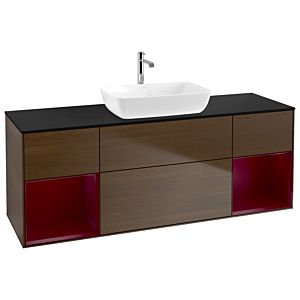 Villeroy und Boch Finion Waschtischunterschrank G862HBGN 160cm, Abdeckplatte black matt, Emotion, Regale Peony matt lacquer, Walnut veneer