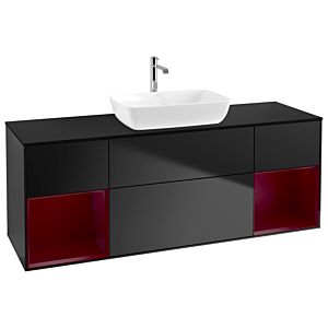 Villeroy und Boch Finion Waschtischunterschrank G862HBPD 160cm, Abdeckplatte black matt, Emotion, Regale Peony matt lacquer, Black matt lacquer