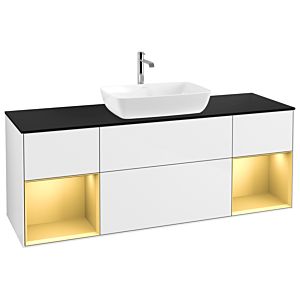 Villeroy und Boch Finion Waschtischunterschrank G862HFGF 160cm, Abdeckplatte black matt, Emotion, Regale Gold matt lacquer, Glossy white lacquer