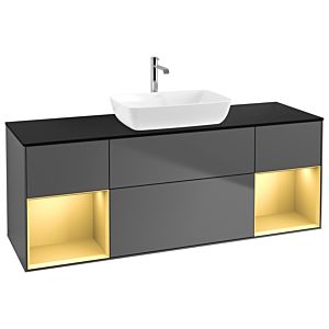 Villeroy und Boch Finion Waschtischunterschrank G862HFGK 160cm, Abdeckplatte black matt, Emotion, Regale Gold matt lacquer, Anthracite matt