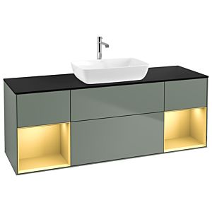 Villeroy und Boch Finion Waschtischunterschrank G862HFGM 160cm, Abdeckplatte black matt, Emotion, Regale Gold matt lacquer, Olive Matt Lacquer