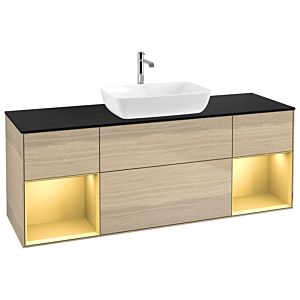 Villeroy et Boch Finion Villeroy et Boch G862HFPC 160cm, plaque de recouvrement noir mat, Emotion, étagères laqué mat or, Oak Veneer