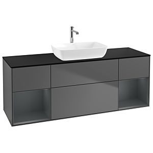 Villeroy und Boch Finion Waschtischunterschrank G862HGGK 160cm, Abdeckplatte black matt, Emotion, Regale Midnight matt lacquer, Anthracite matt