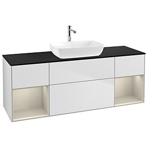 Villeroy und Boch Finion Waschtischunterschrank G862HHMT 160cm, Abdeckplatte black matt, Emotion, Regale sand matt lacquer, White matt lacquer
