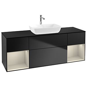 Villeroy und Boch Finion Waschtischunterschrank G862HHPD 160cm, Abdeckplatte black matt, Emotion, Regale sand matt lacquer, Black matt lacquer