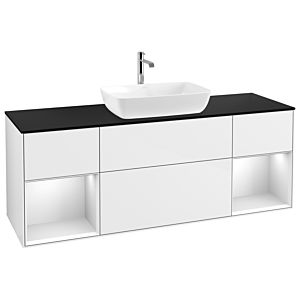 Villeroy und Boch Finion Waschtischunterschrank G862MTGF 160cm, Abdeckplatte black matt, Emotion, Regale White matt lacquer, Glossy white lacquer
