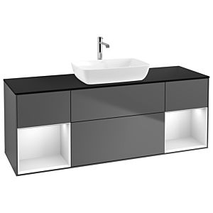 Villeroy et Boch Finion Villeroy et Boch G862MTGK 160cm, plaque de recouvrement noir mat, Emotion, étagères laqué blanc mat, anthracite mat