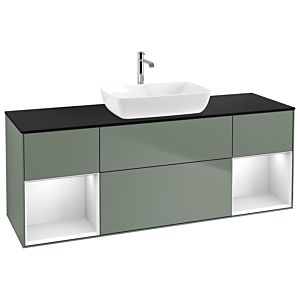 Villeroy und Boch Finion Waschtischunterschrank G862MTGM 160cm, Abdeckplatte black matt, Emotion, Regale White matt lacquer, Olive Matt Lacquer