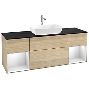 Villeroy und Boch Finion Waschtischunterschrank G862MTPC 160cm, Abdeckplatte black matt, Emotion, Regale White matt lacquer, Oak Veneer