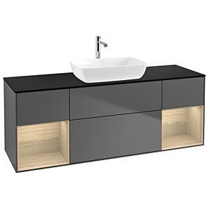 Villeroy und Boch Finion Waschtischunterschrank G862PCGK 160cm, Abdeckplatte black matt, Emotion, Regale Oak Veneer, Anthracite matt