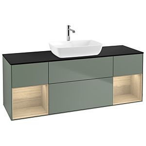 Villeroy und Boch Finion Waschtischunterschrank G862PCGM 160cm, Abdeckplatte black matt, Emotion, Regale Oak Veneer, Olive Matt Lacquer