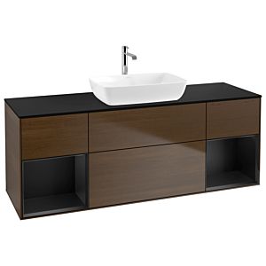Villeroy und Boch Finion Waschtischunterschrank G862PDGN 160cm, Abdeckplatte black matt, Emotion, Regale Black matt lacquer, Walnut veneer
