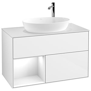 Villeroy et Boch Finion Villeroy et Boch G891GFGF 100cm, plaque de recouvrement blanc mat, Emotion, étagères Laque blanche brillante, Laque blanche brillante