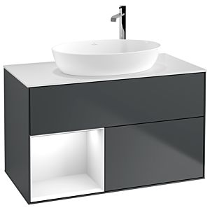 Villeroy und Boch Finion Waschtischunterschrank G891GFHG 100cm, Abdeckplatte white matt, Emotion, Regale Glossy white lacquer, Midnight Blue Matt Lacquer