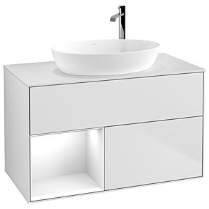 Villeroy und Boch Finion Waschtischunterschrank G891GFMT 100cm, Abdeckplatte white matt, Emotion, Regale Glossy white lacquer, White matt lacquer
