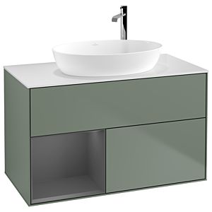 Villeroy and Boch Finion Villeroy and Boch Finion G891GKGM 100cm, cover plate white matt, Emotion, shelves anthracite matt lacquer, Olive Matt Lacquer