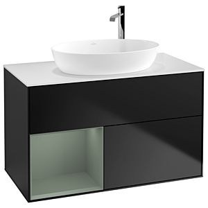 Villeroy and Boch Finion Villeroy and Boch Finion G891GMPD 100cm, cover plate white matt, Emotion, shelves olive matt lacquer, black matt lacquer