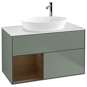 Villeroy and Boch Finion Villeroy and Boch Finion G891GNGM 100cm, cover plate white matt, Emotion, shelves Walnut Veneer , Olive Matt Lacquer