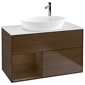 Villeroy et Boch Finion Villeroy et Boch G891GNGN 100cm, plaque de recouvrement blanc mat, emotion, étagères Walnut Veneer , placage Walnut Veneer