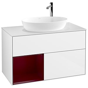 Villeroy und Boch Finion Waschtischunterschrank G891HBGF 100cm, Abdeckplatte white matt, Emotion, Regale Peony matt lacquer, Glossy white lacquer