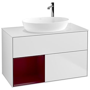 Villeroy und Boch Finion Waschtischunterschrank G891HBMT 100cm, Abdeckplatte white matt, Emotion, Regale Peony matt lacquer, White matt lacquer