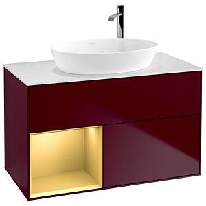 Villeroy und Boch Finion Waschtischunterschrank G891HFHB 100cm, Abdeckplatte white matt, Emotion, Regale Gold matt lacquer, Peony Matt