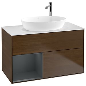 Villeroy and Boch Finion Villeroy and Boch Finion G891HGGN 100cm, cover plate white matt, Emotion, shelves Midnight matt lacquer, walnut veneer