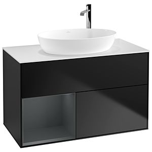 Villeroy und Boch Finion Waschtischunterschrank G891HGPD 100cm, Abdeckplatte white matt, Emotion, Regale Midnight matt lacquer, Black matt lacquer