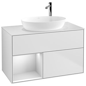 Villeroy et Boch Finion Villeroy et Boch G891MTMT 100cm, plaque de recouvrement blanc mat, Emotion, étagères laqué blanc mat, laqué blanc mat