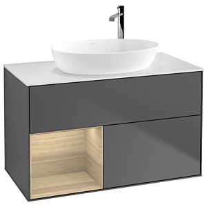 Villeroy und Boch Finion Waschtischunterschrank G891PCGK 100cm, Abdeckplatte white matt, Emotion, Regale Oak Veneer, Anthracite matt