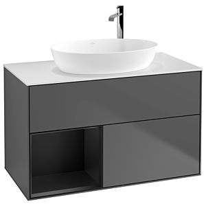 Villeroy and Boch Finion Villeroy and Boch Finion G891PDGK 100cm, cover plate white matt, Emotion, shelves black matt lacquer, anthracite matt