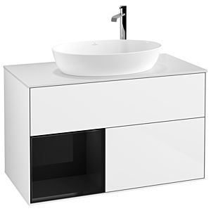 Villeroy und Boch Finion Waschtischunterschrank G891PHGF 100cm, Abdeckplatte white matt, Emotion, Regale Glossy black lacquer, Glossy white lacquer