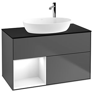 Villeroy et Boch Finion Villeroy et Boch G892GFGK 100cm, plaque de recouvrement noir mat, Emotion, étagères Laque blanc brillant, anthracite mat