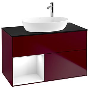 Villeroy und Boch Finion Waschtischunterschrank G892GFHB 100cm, Abdeckplatte black matt, Emotion, Regale Glossy white lacquer, Peony Matt