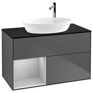 Villeroy and Boch Finion Villeroy and Boch Finion G892GJGK 100cm, cover plate black matt, Emotion, shelves light gray matt lacquer, anthracite matt