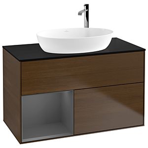 Villeroy and Boch Finion Villeroy and Boch Finion G892GKGN 100cm, cover plate black matt, Emotion, shelves anthracite matt lacquer, walnut veneer
