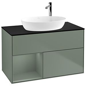 Villeroy and Boch Finion Villeroy and Boch Finion G892GMGM 100cm, cover plate black matt, Emotion, shelves olive matt lacquer, Olive Matt Lacquer