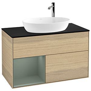 Villeroy and Boch Finion Villeroy and Boch Finion G892GMPC 100cm, cover plate black matt, Emotion, shelves olive matt lacquer, Oak Veneer