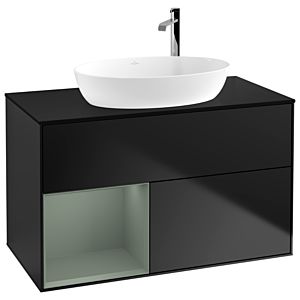 Villeroy and Boch Finion Villeroy and Boch Finion G892GMPD 100cm, cover plate black matt, Emotion, shelves olive matt lacquer, black matt lacquer