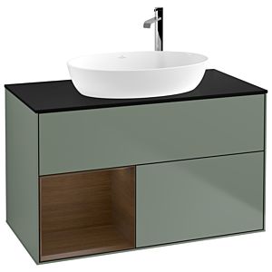 Villeroy et Boch Finion Villeroy et Boch G892GNGM 100cm, plaque de recouvrement noir mat, emotion, étagères Walnut Veneer , Olive Matt Lacquer