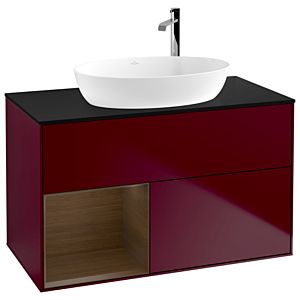 Villeroy und Boch Finion Waschtischunterschrank G892GNHB 100cm, Abdeckplatte black matt, Emotion, Regale Walnut Veneer, Peony Matt