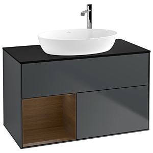 Villeroy et Boch Finion Villeroy et Boch G892GNHG 100cm, plaque de recouvrement noire mate, Emotion, étagères Walnut Veneer , Midnight Blue Matt Lacquer