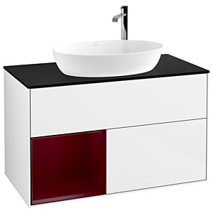 Villeroy et Boch Finion Villeroy et Boch G892HBGF 100cm, plaque de recouvrement noire mate, Emotion, étagères en laque matte Peony , laqué blanc brillant
