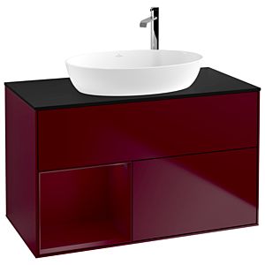 Villeroy und Boch Finion Waschtischunterschrank G892HBHB 100cm, Abdeckplatte black matt, Emotion, Regale Peony matt lacquer, Peony Matt